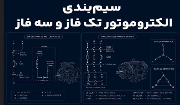سیم بندی الکتروموتور تک فاز و سه فاز چگونه است
